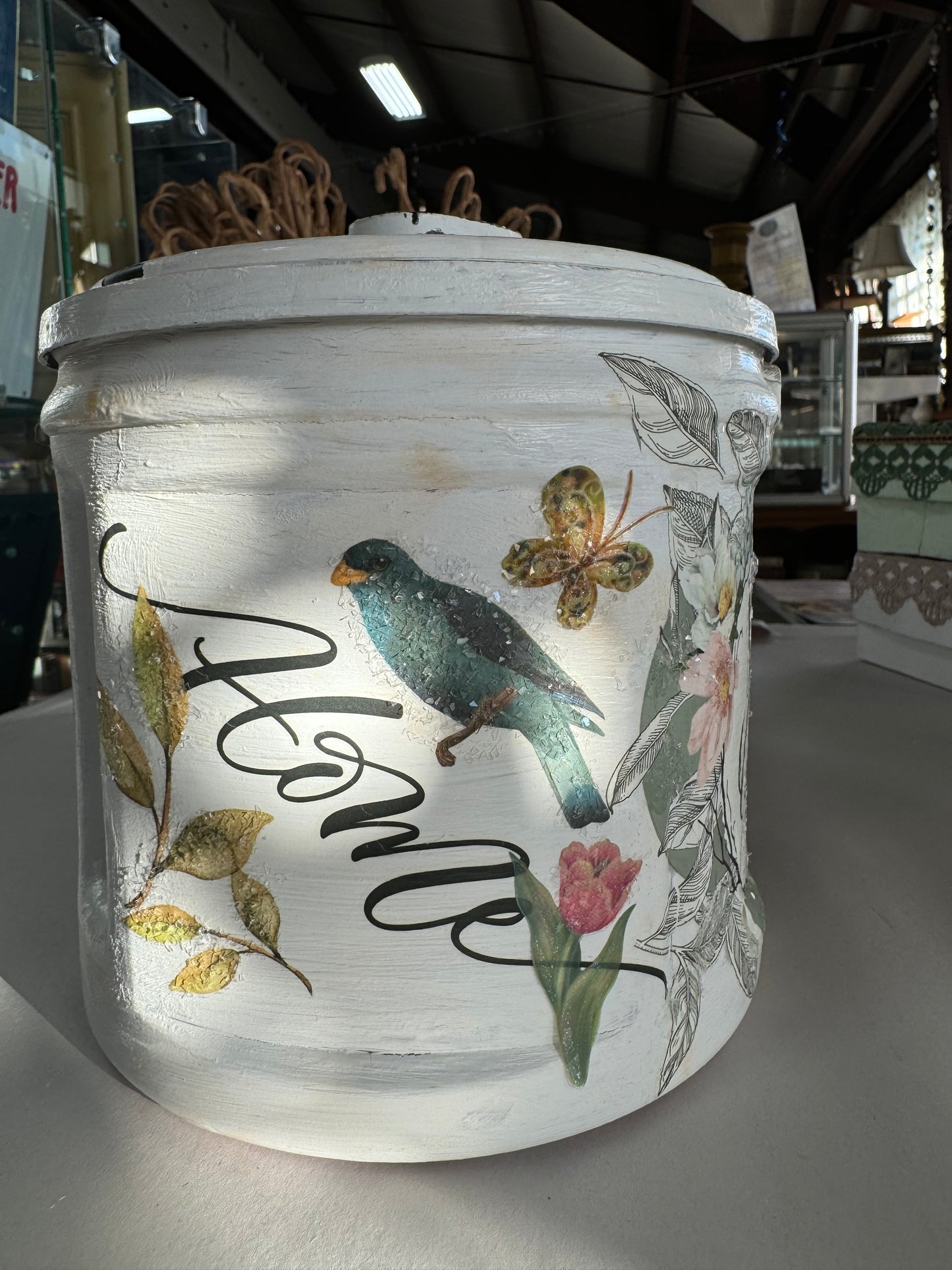 Be the Light Upcycled Floral Decor by local artist, Glitter & Gold