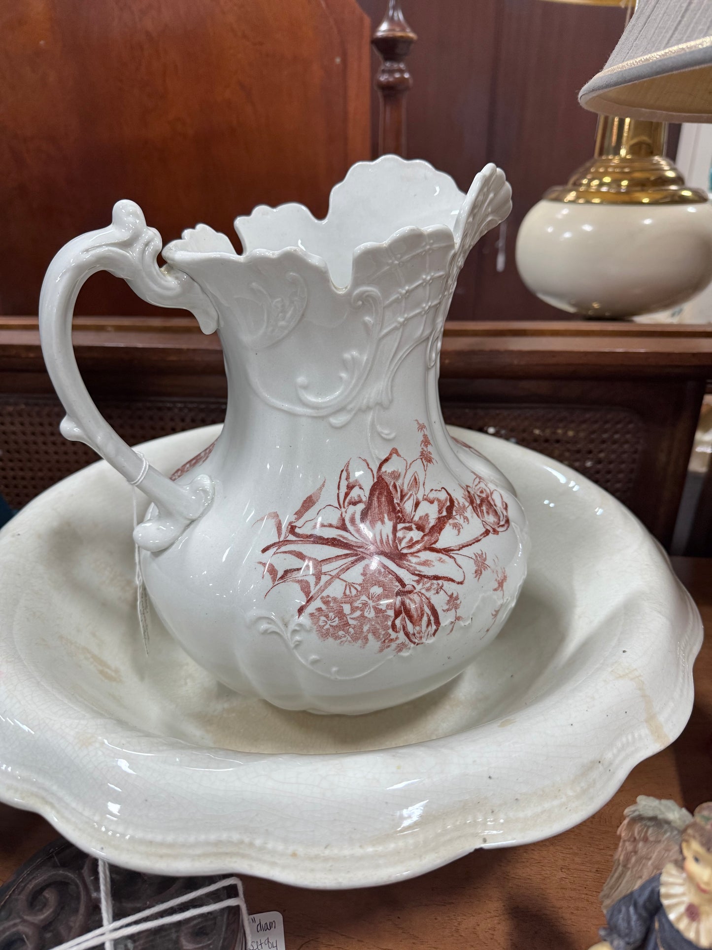 Vintage  Burgundy Floral Large Water Pitcher