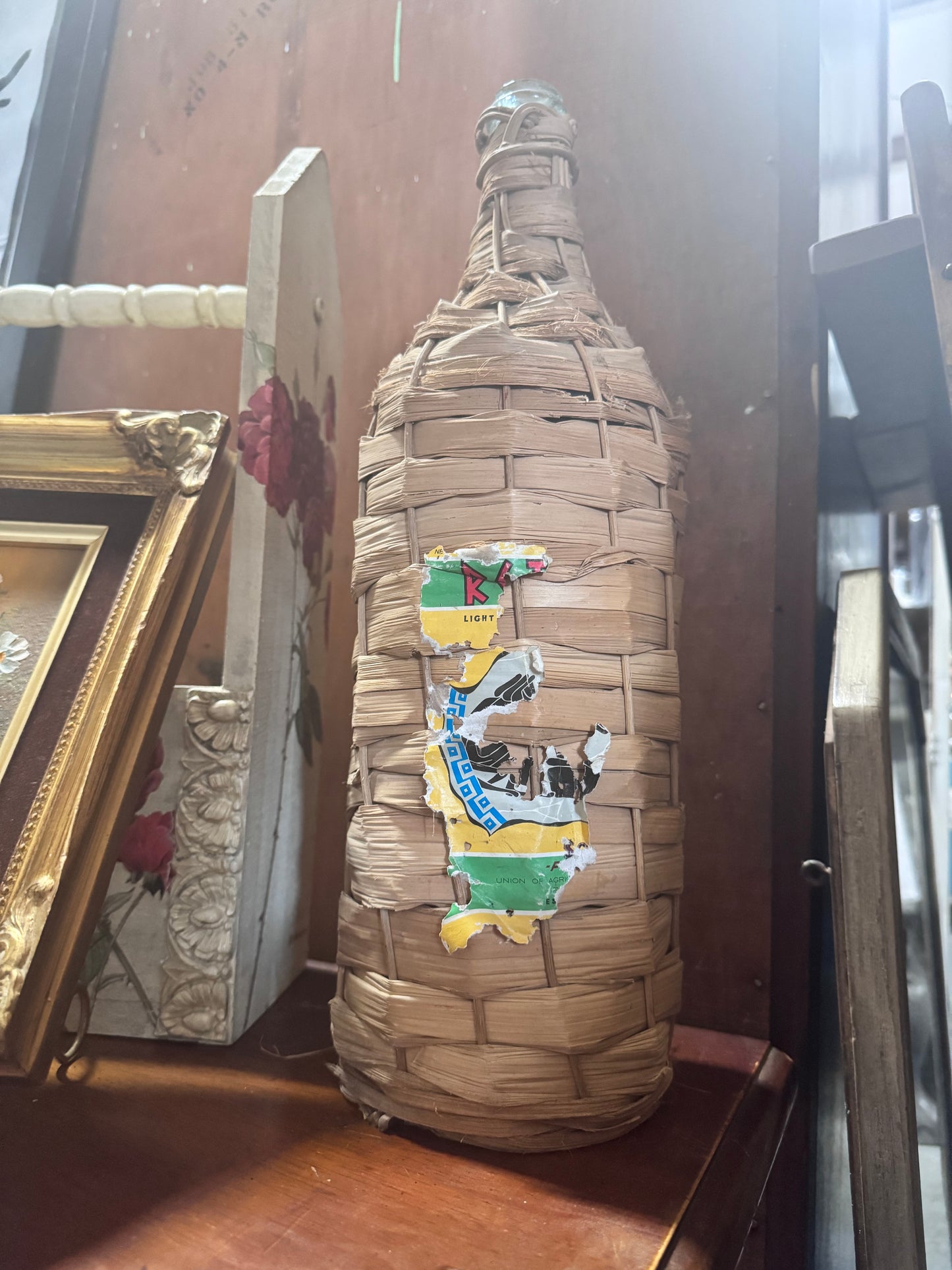 Vintage Wicker Covered Wine Bottle