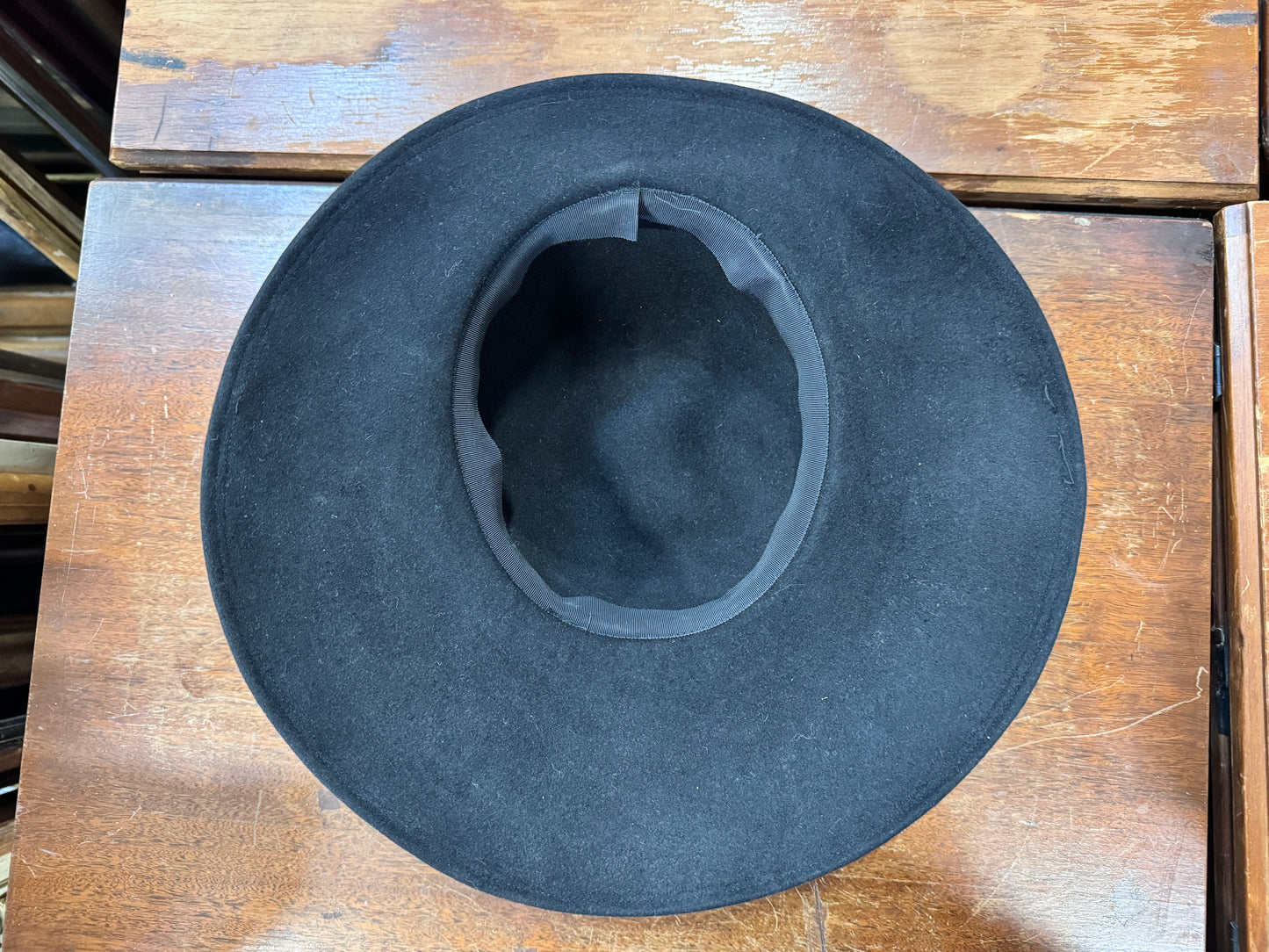 Vintage Black Wool Asymmetrical Hat with Ribbon
