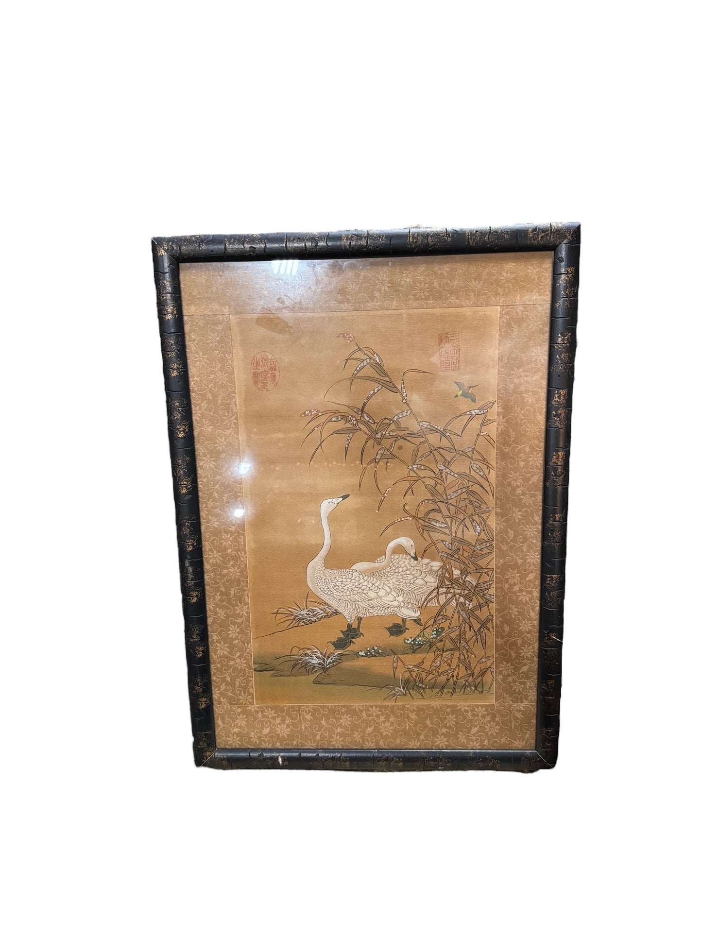 Churchill Galleries Chinese Silk Screen Swans Wall Art