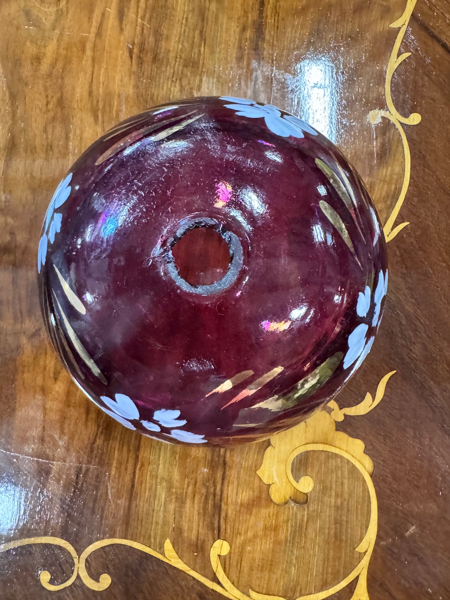 Vintage Hand Painted Ruby Glass Lamp Shade