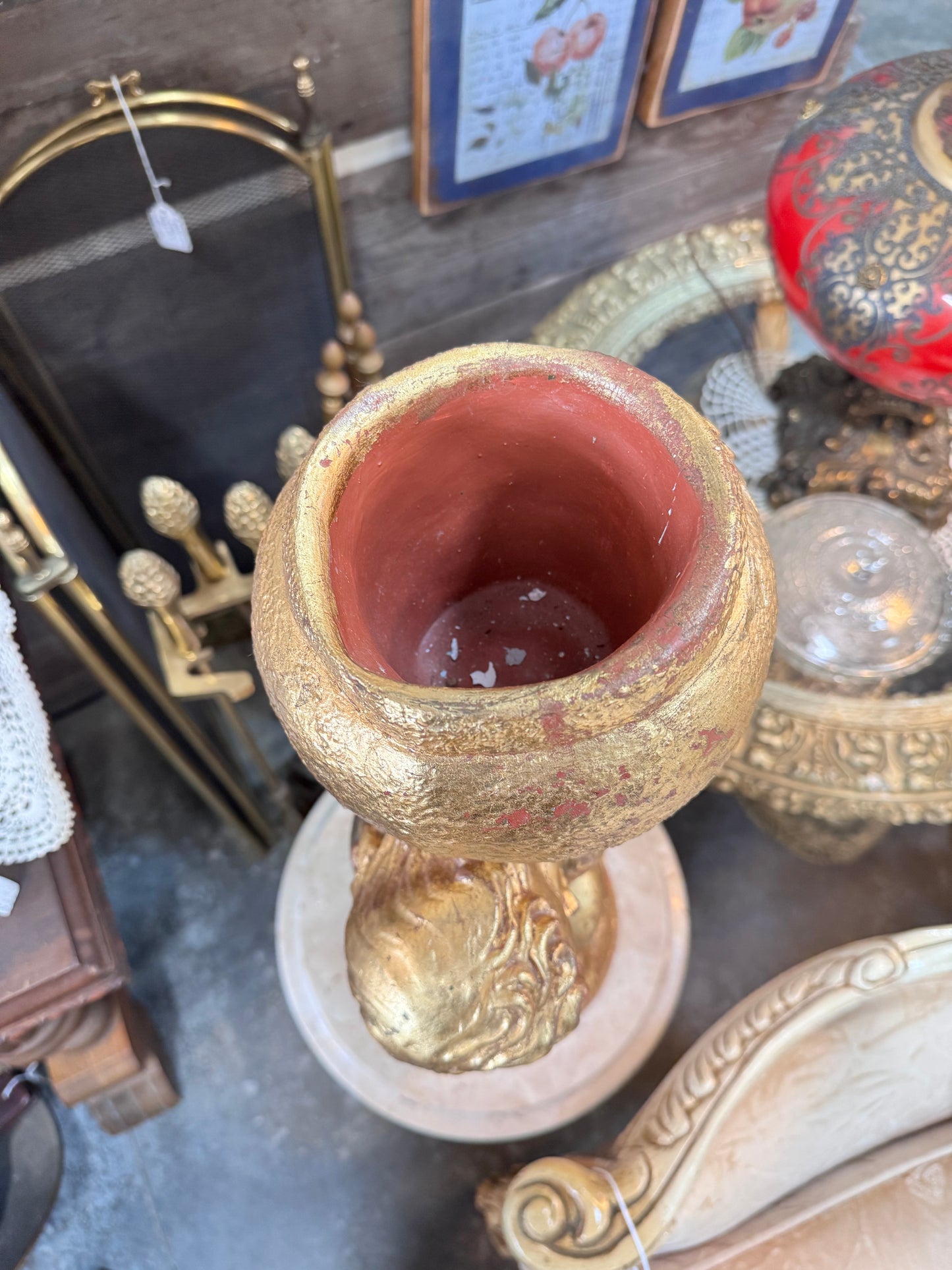 Vintage Plaster Gilded Cherub Planter