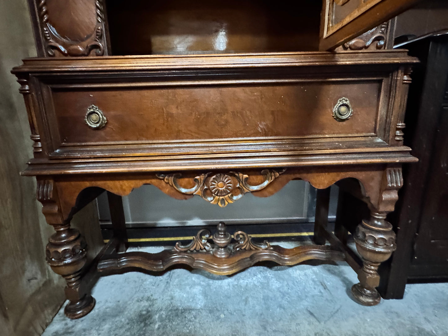 Antique Jacobean Bonnet Top China Closet