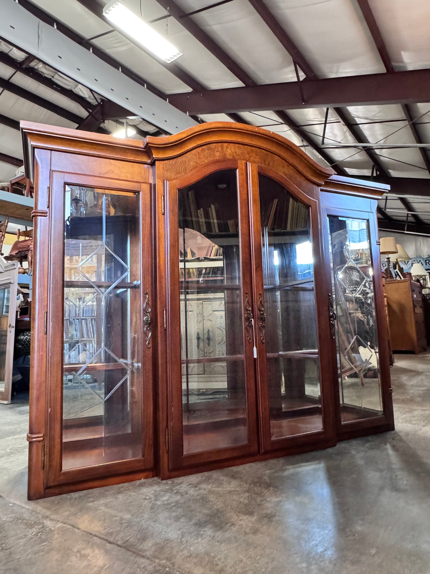 Lighted 4 Panel Beveled Glass China Cabinet Upper