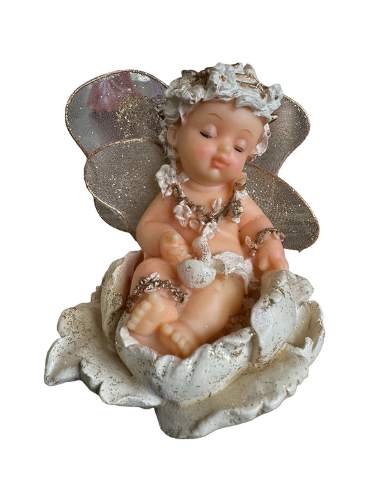 Cherub Figurine seated in Rose