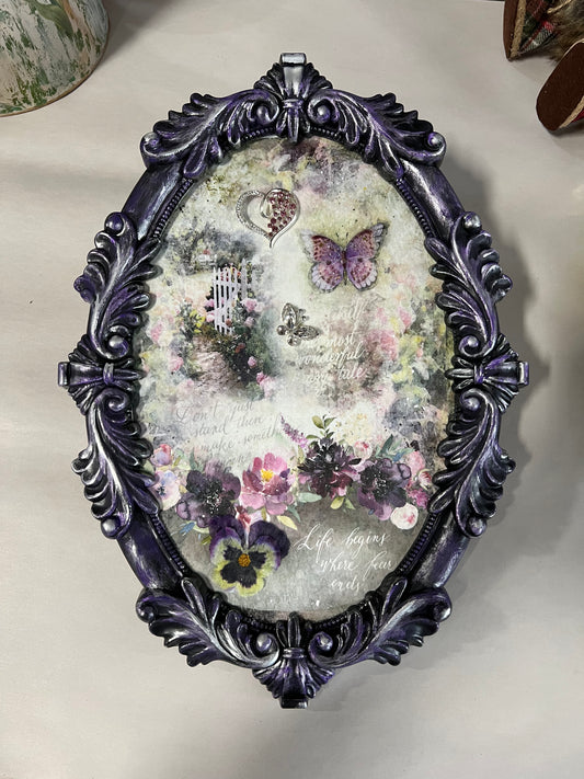 Handcrafted Purple/Silver Pansies & Butterflies"Life begins Where Fear Ends"