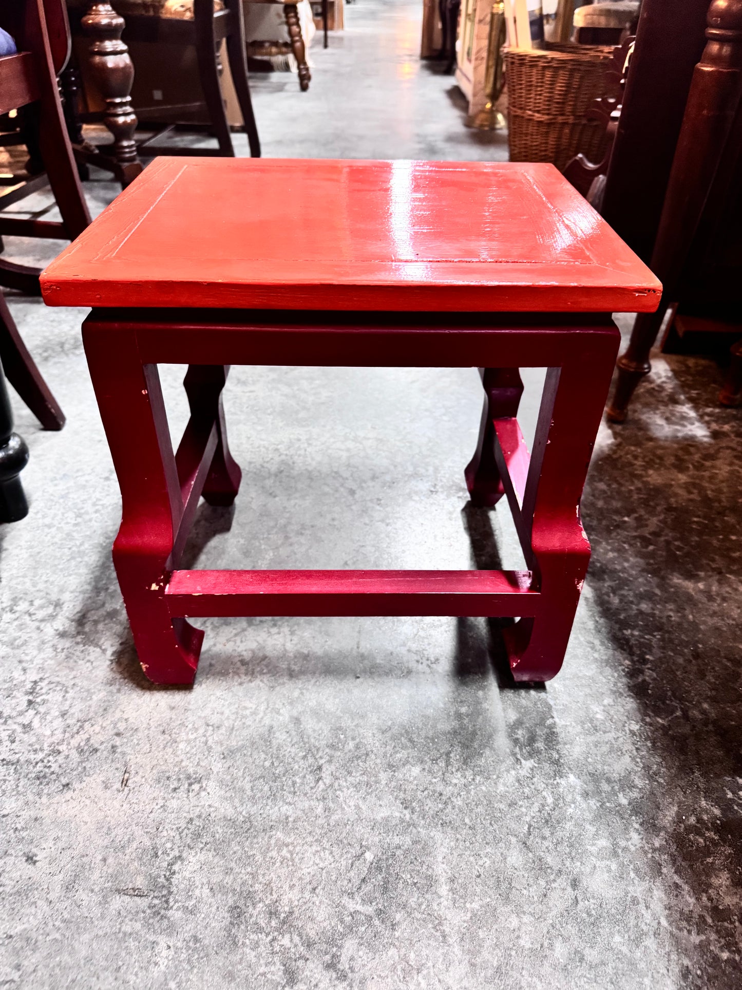 Orange and Red Solid Wood Stool
