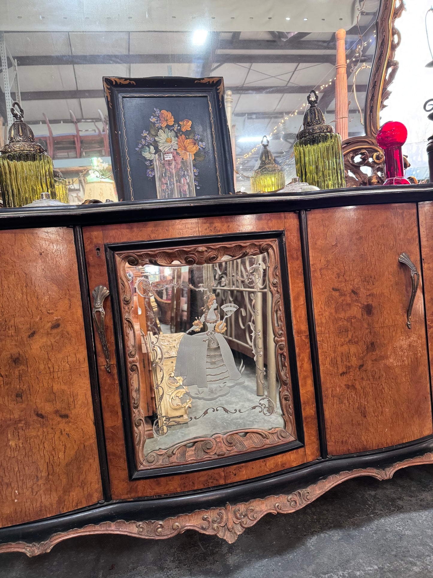 Vintage Art Deco Rococco Revival Style Sideboard and Mirror Set