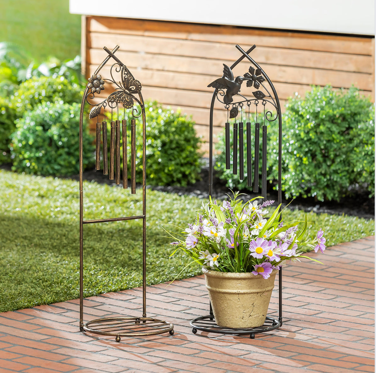 Metal Plant Stand with Wind Chime