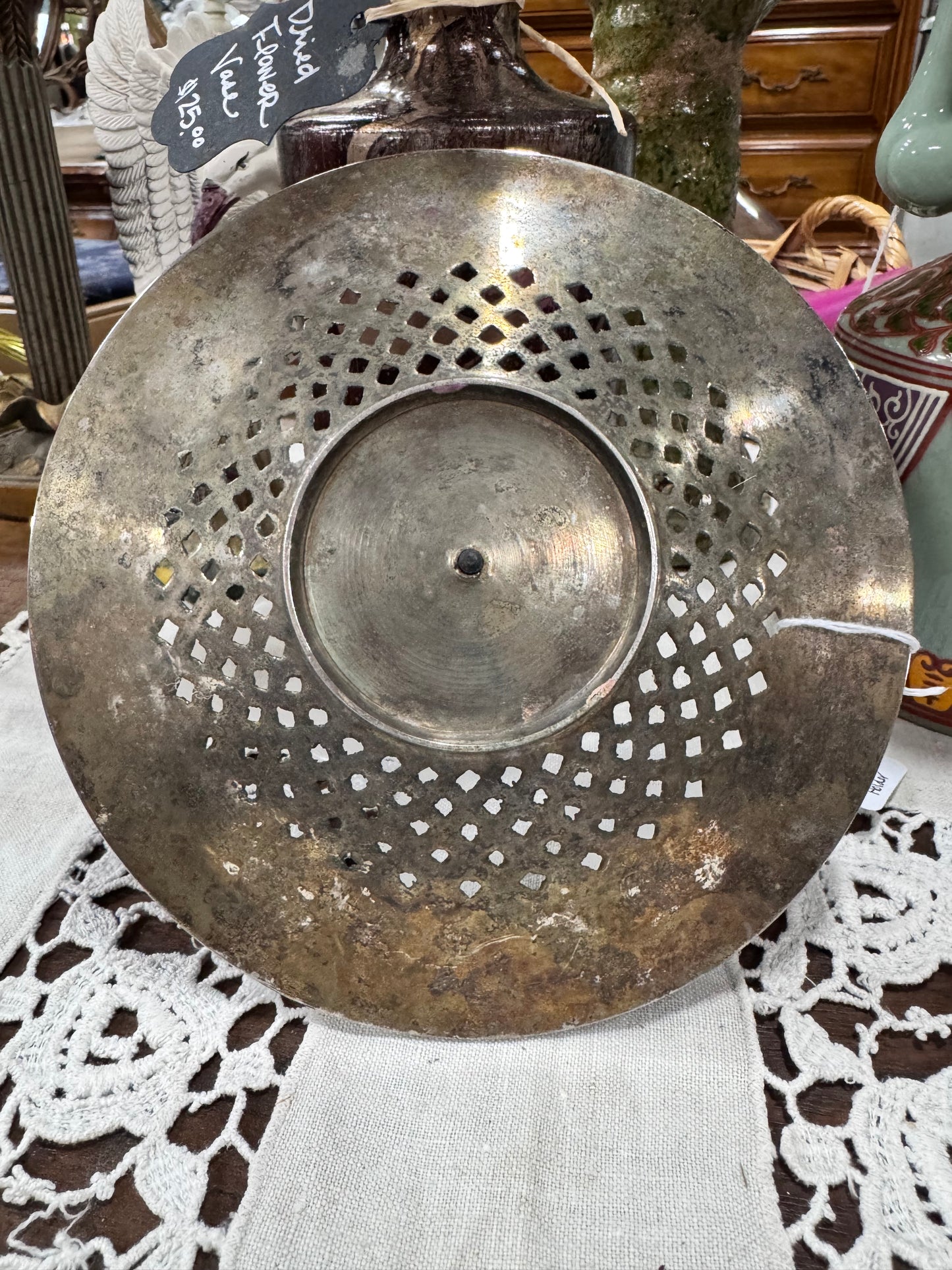 Vintage Silver Plated Brass Nailed Candle Holder