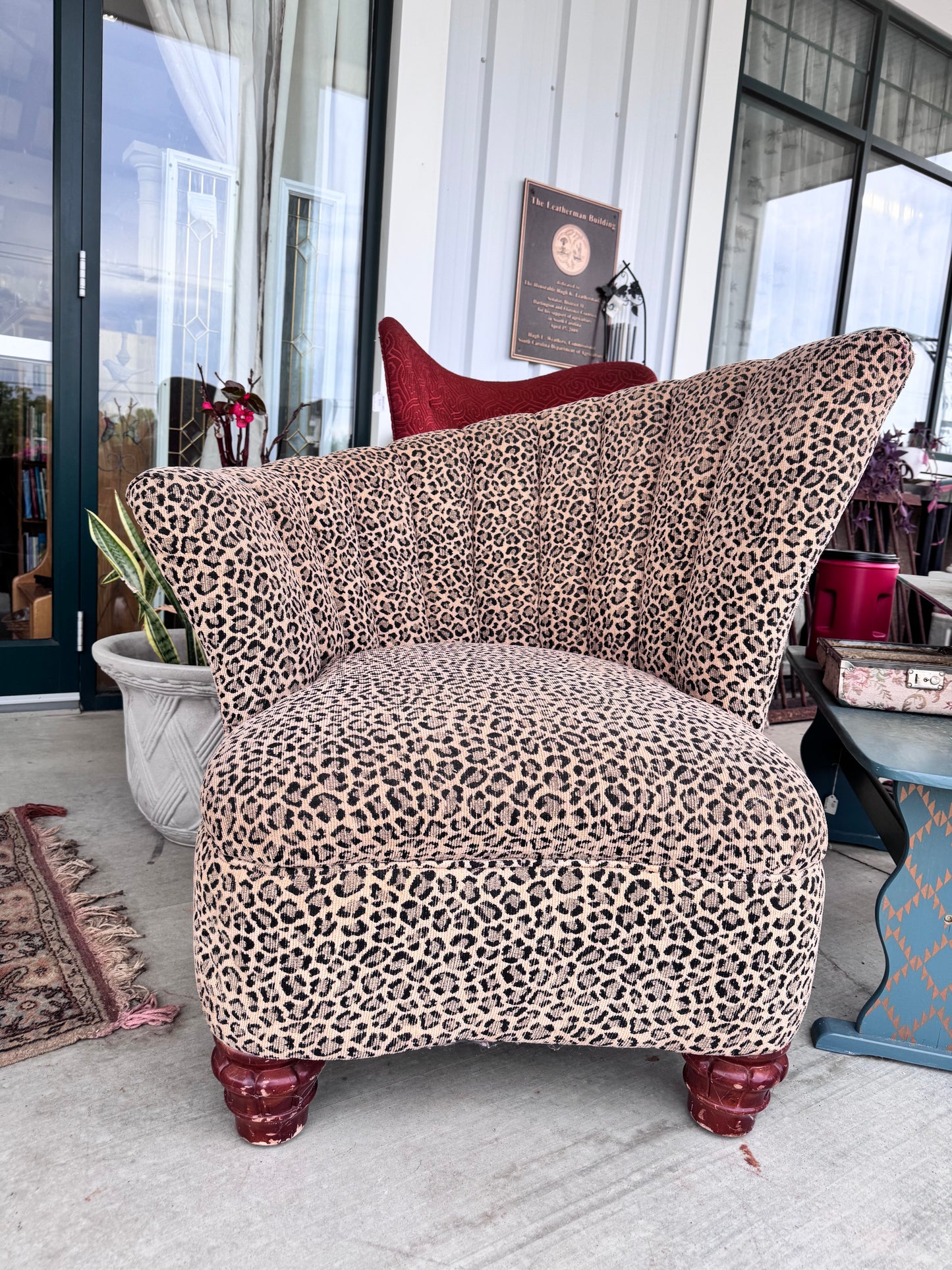 Vintage Hollywood Regency Asymmetrical Channel Back Leopard Print Upholstered Chair