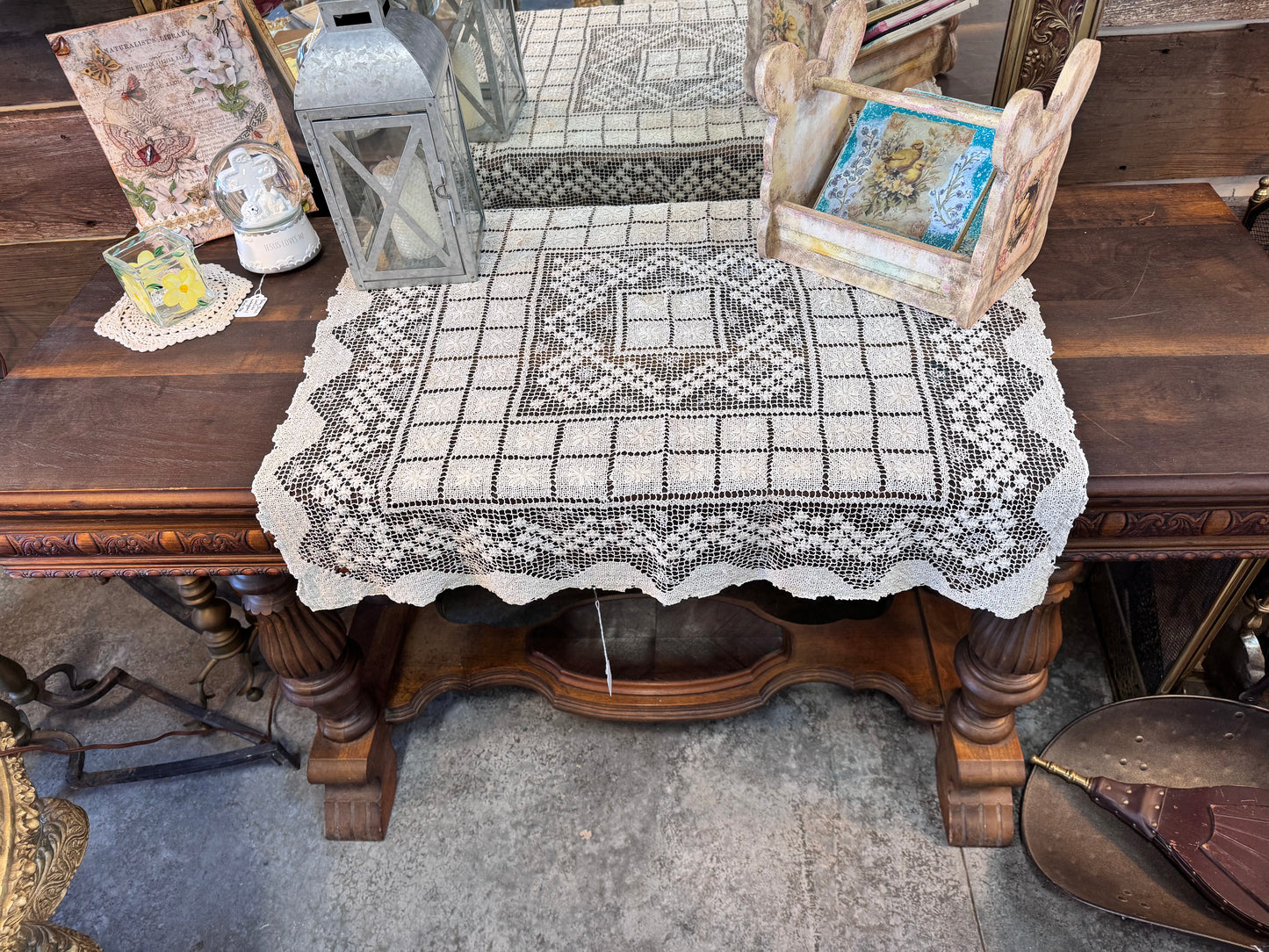 Vintage Jacobean Stretcher Base Game Table