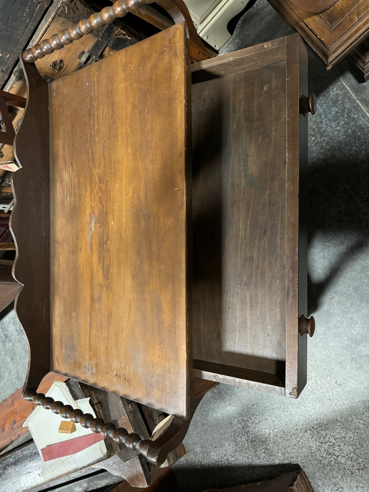 Antique Bobbin Leg Wash Stand with front drawer