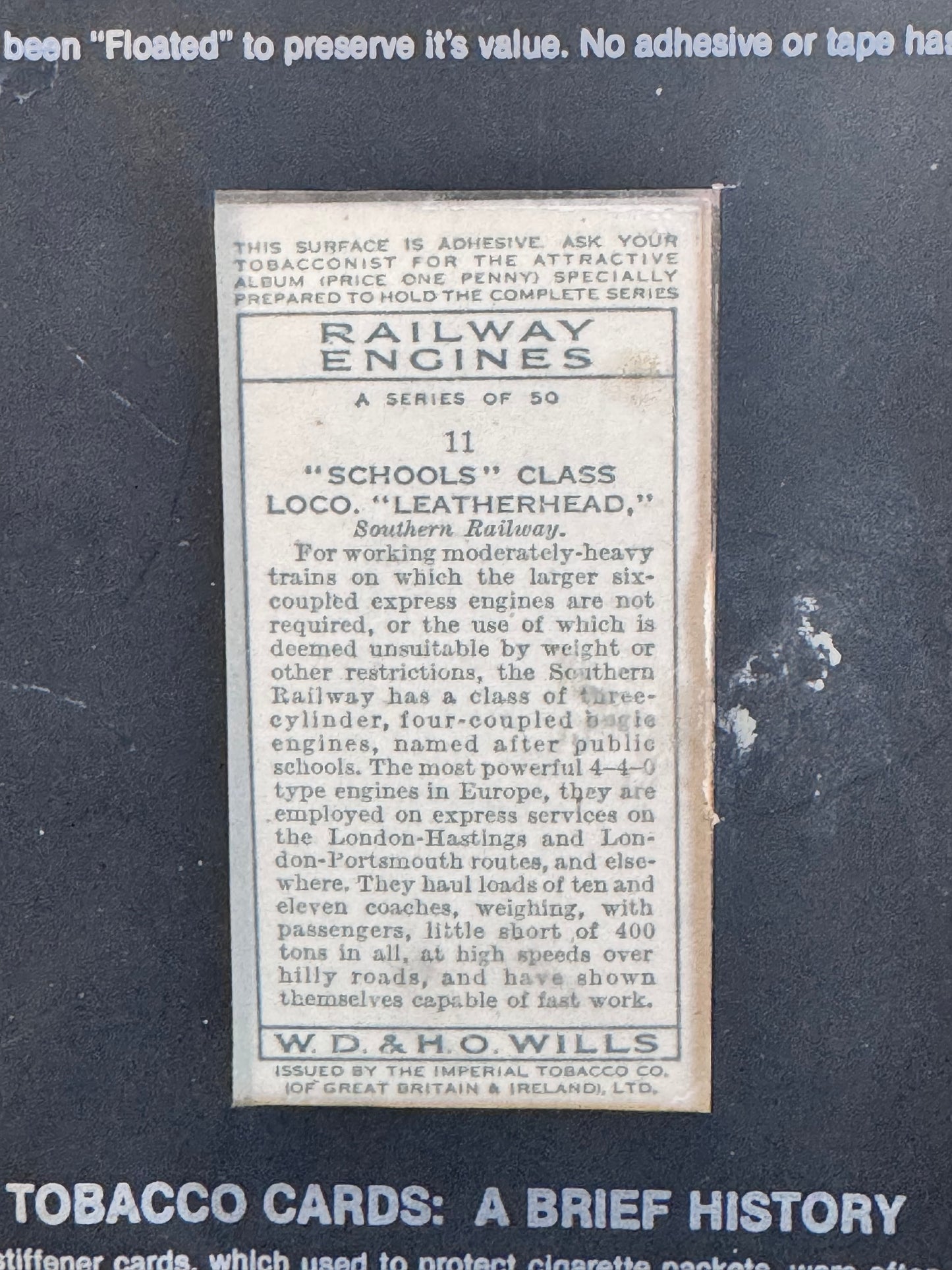 Framed Tobacco Card " Schools" Class Locomotive