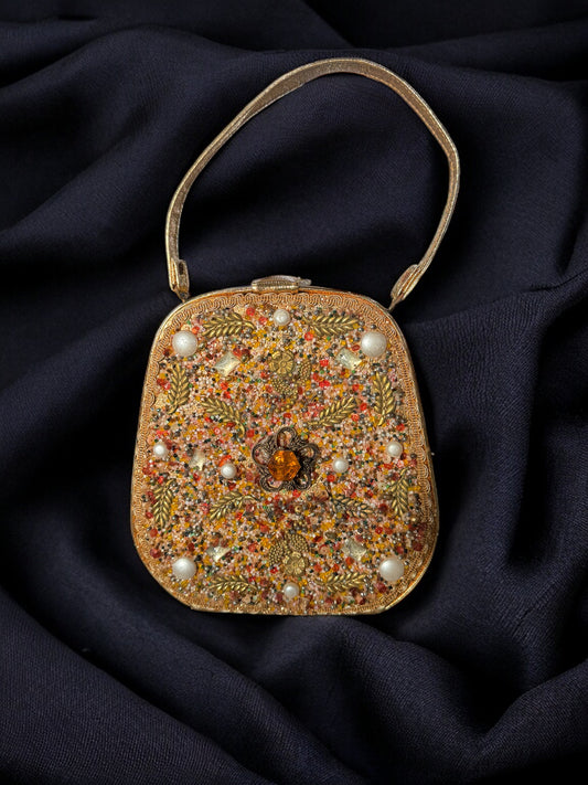 Caron of Houston Vintage Gold and Jeweled Evening Bag