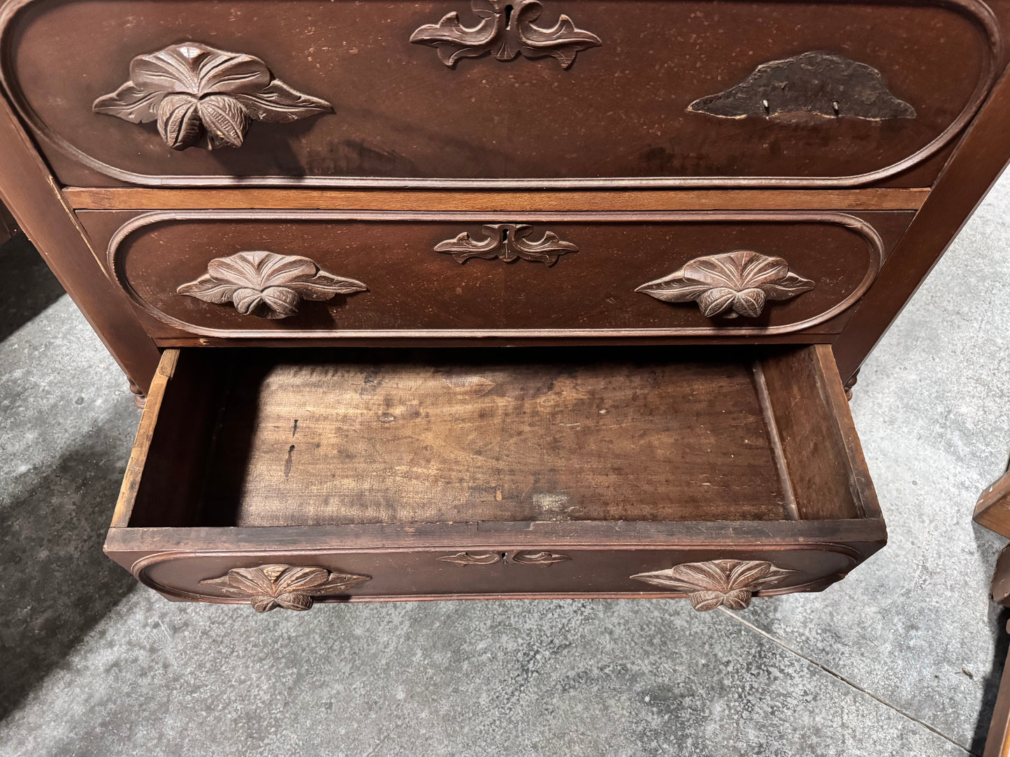 Antique Hand Carved 3 Drawer Dresser