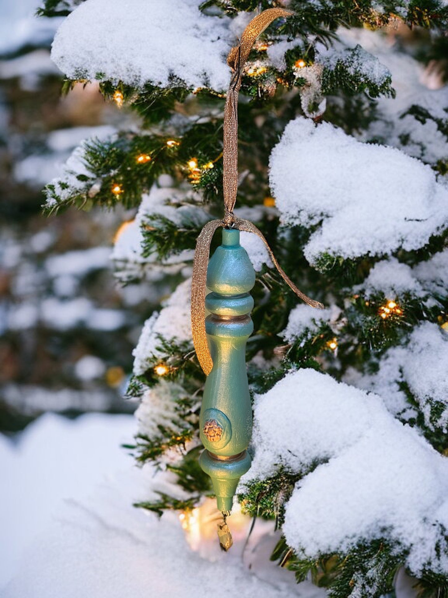 Handcrafted Wooden Jadeite inspired Spindle Ornament Suncatcher