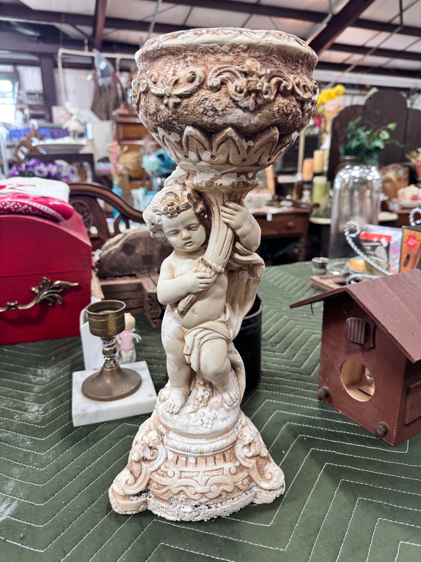 Vintage Chalkware Cherub Planter