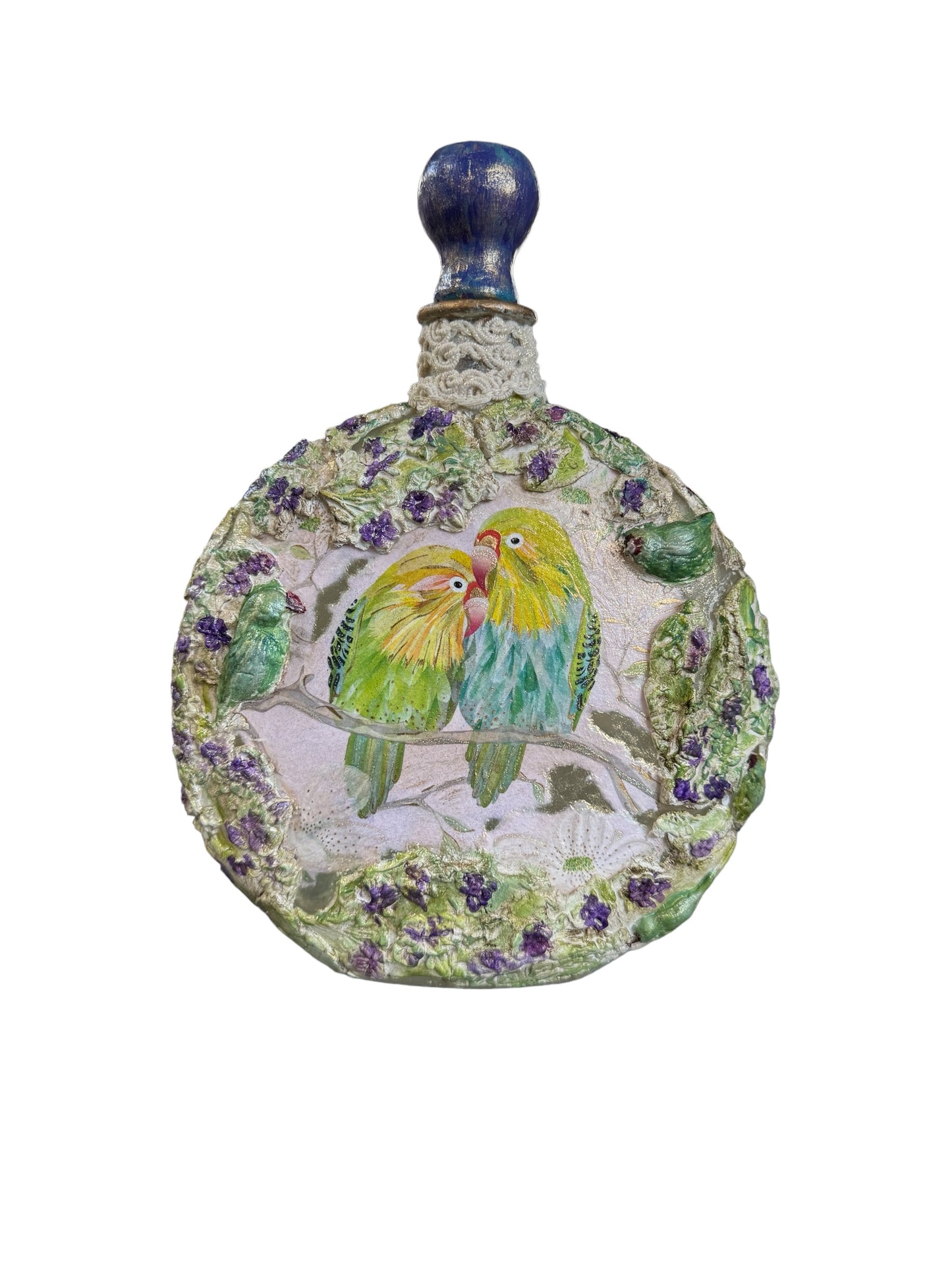 Embellished Glass Bottle - Love Birds