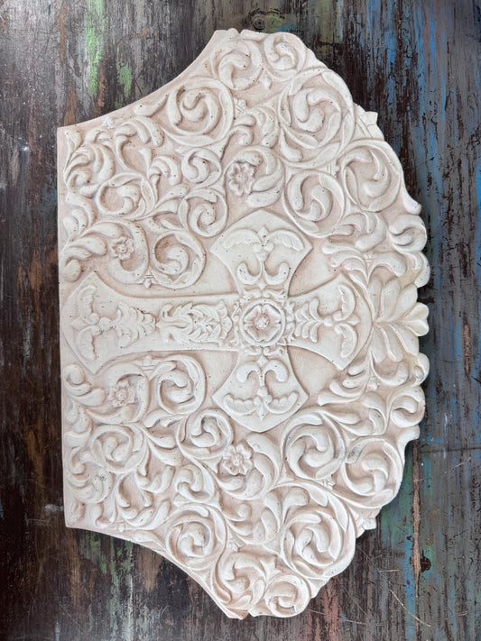 Alabaster Cross and Flourishes Wall Plaque