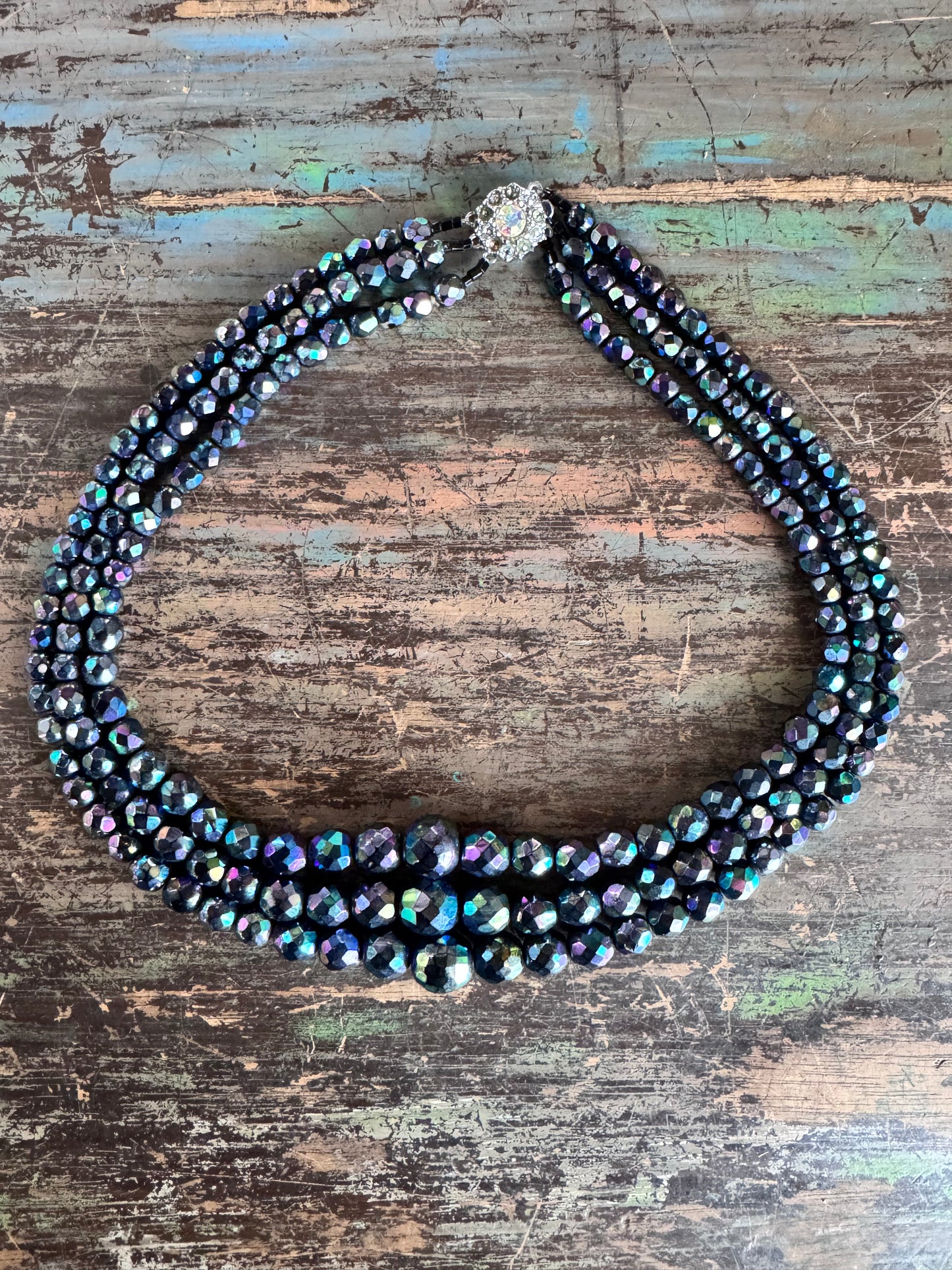 Black Peacock Faceted AB Crystal Bead Necklace