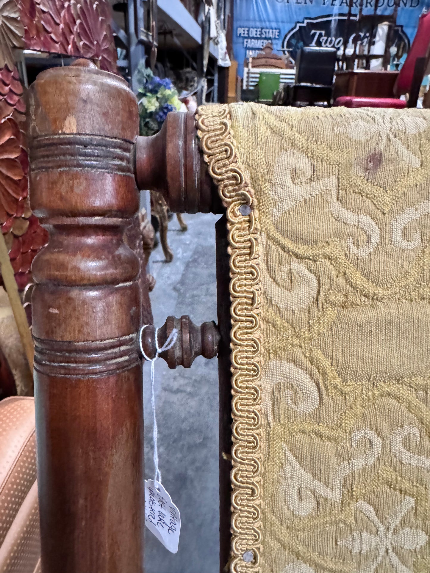 Vintage Upholstered Bobbin Spindle Platform Rocker