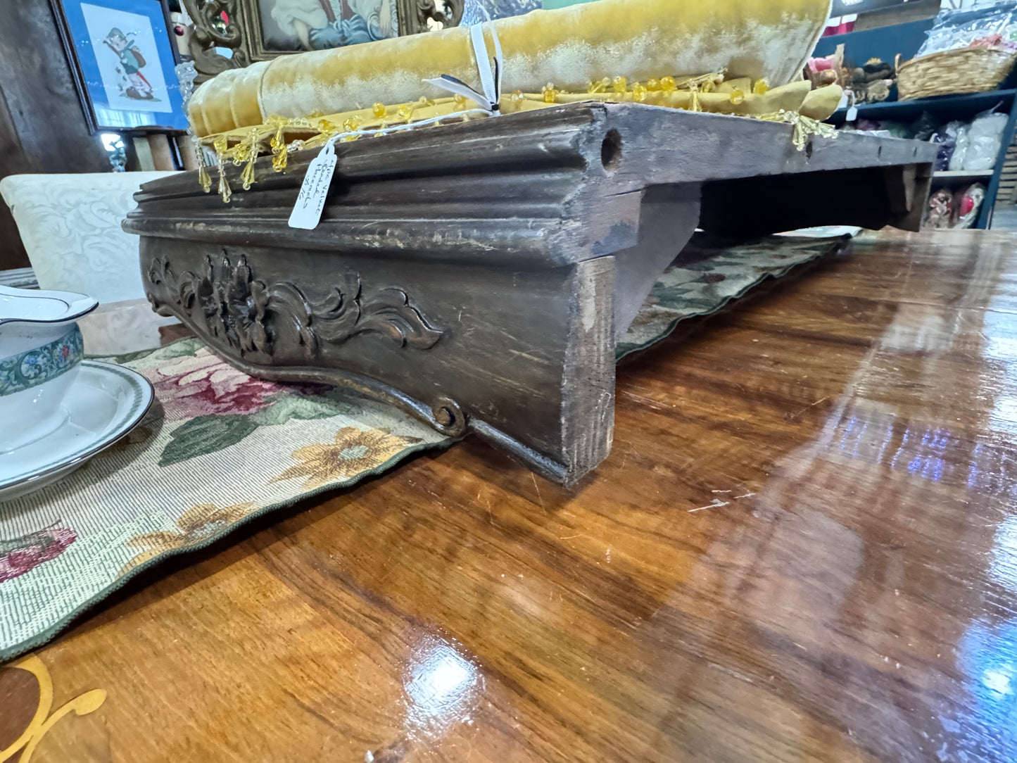 Carved and Inlaid French Rococco Style Dining Table with Leaf