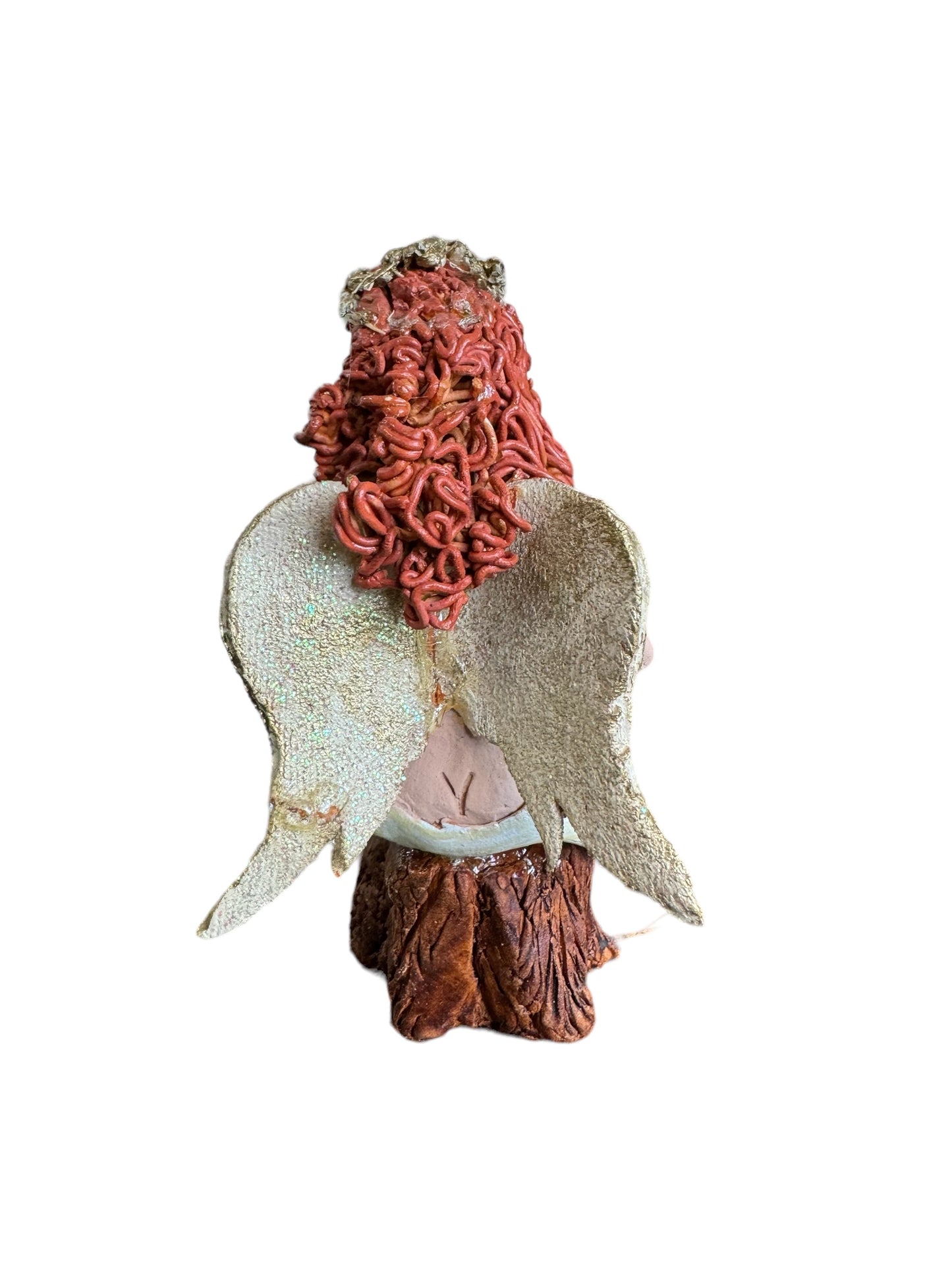 Angel Figurine with Flute Red Hair on stump