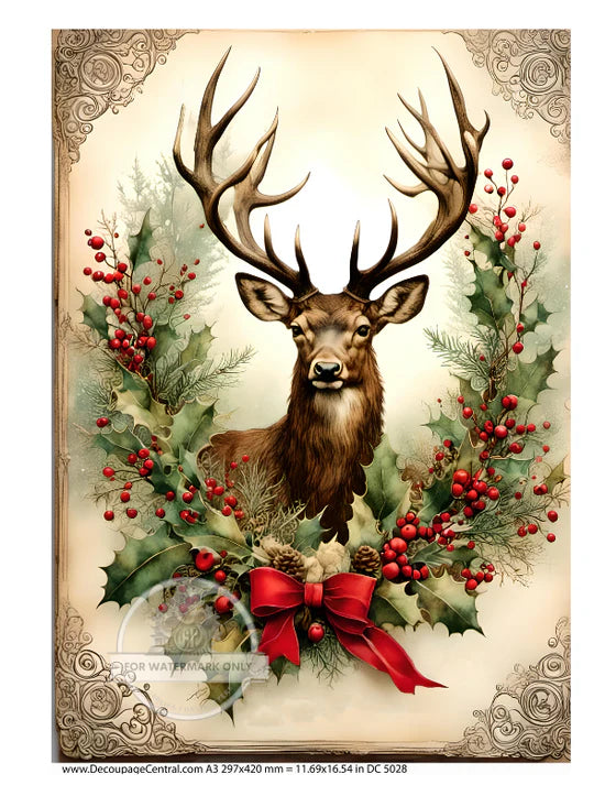 DC5028 A3 Christmas Stag Decoupage Central Rice Paper Design