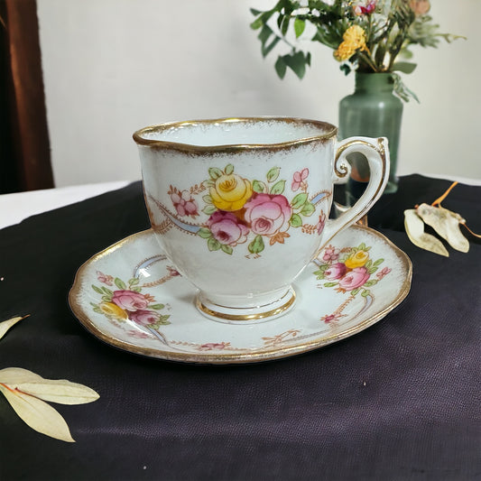 Rosalyn Bone China Footed Tea Cup and Saucer Made in England