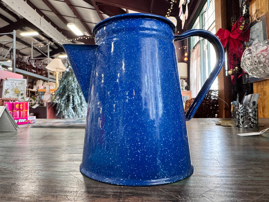 Vintage Blue Speckled Enamelware Coffee Pot