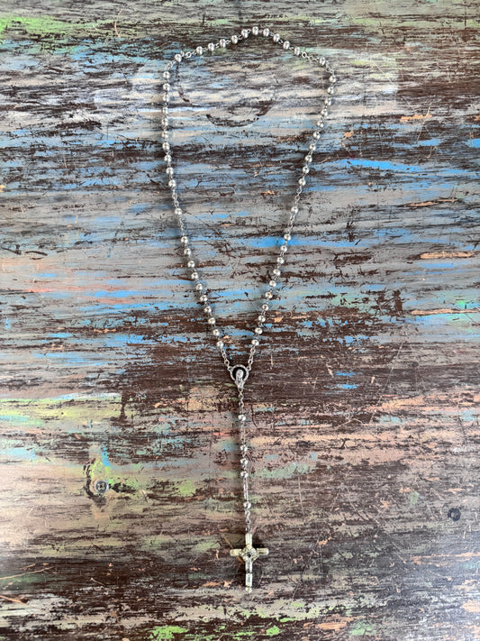 Sterling Silver Vintage Stanhope Rosary Necklace – Catholic Cross with Micro Image – Religious Collectible