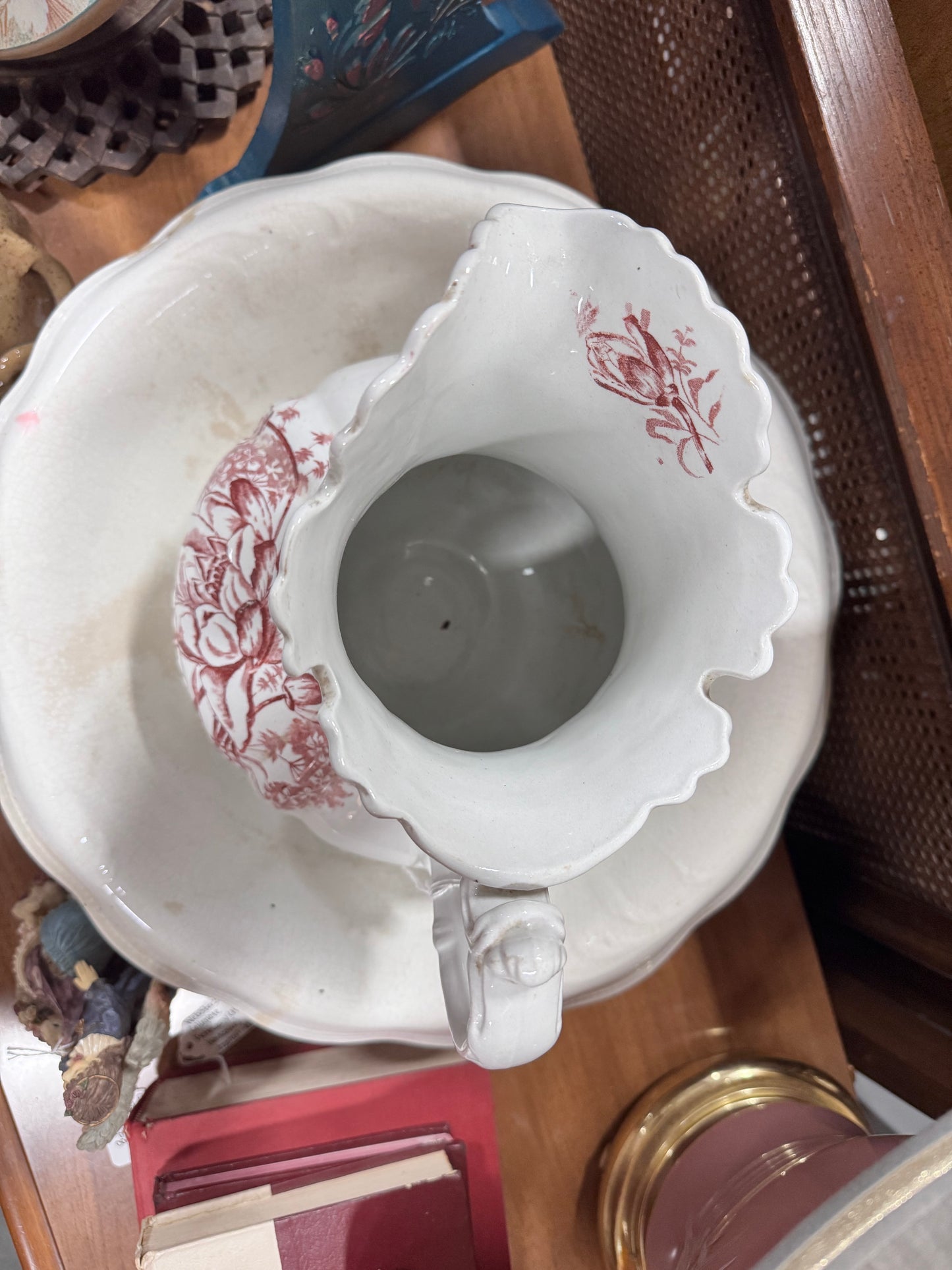 Vintage  Burgundy Floral Large Water Pitcher