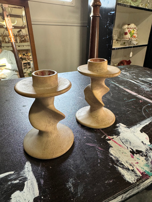 Carved Stone Twisted Candle Sticks