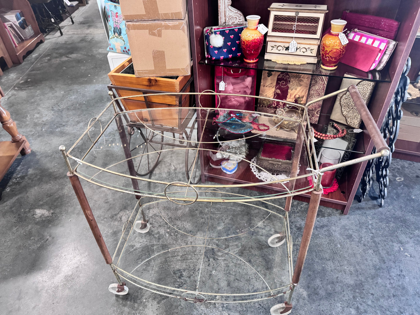 Mid Century Modern Glass & Wood Bar Cart