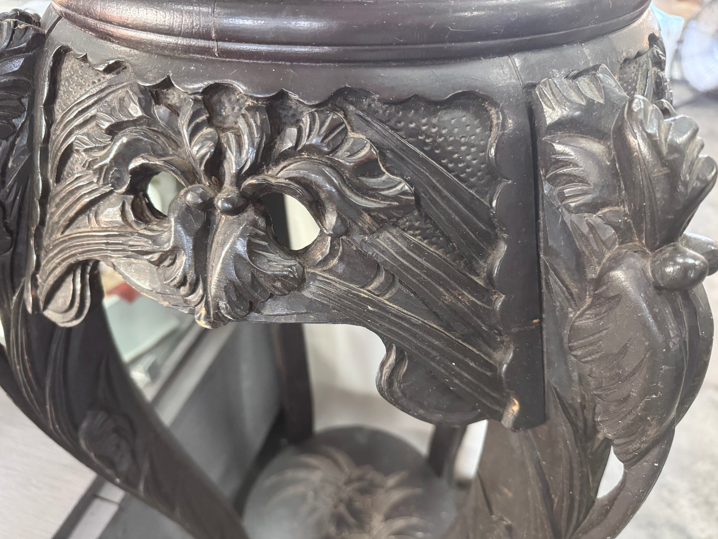 Antique Ebonized Carved Wooden Plant Stand