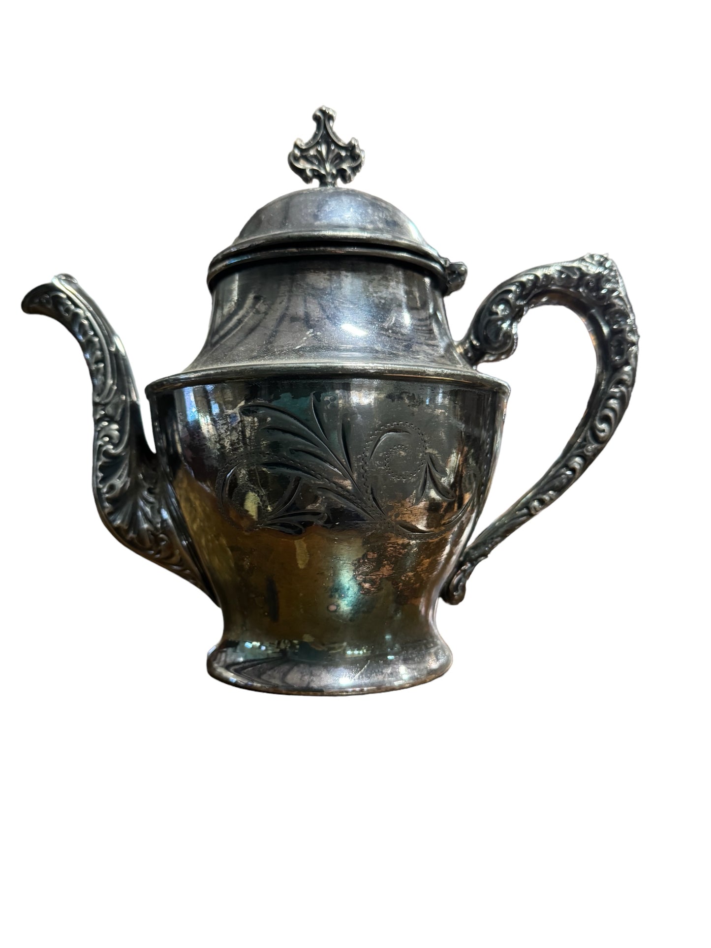 Antique Quadruple Silver Plate Etched Tea Pot by Richfield Plate Co