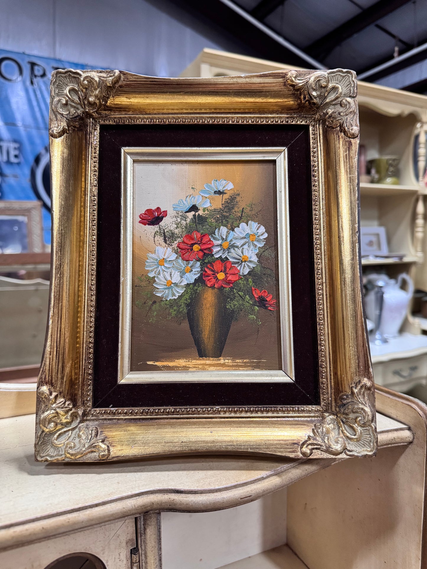 Original Oil Painting - Florals in Vase - Framed
