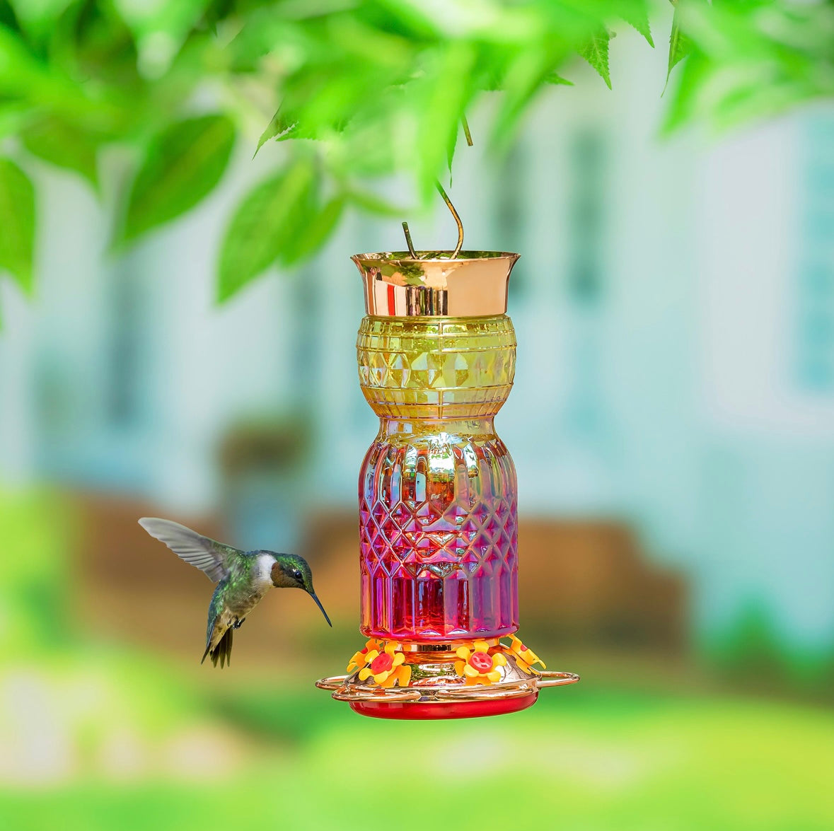 Iridescent Glass Hummingbird Feeders