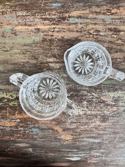 Vintage Starburst Clear Glass Sugar and Creamer Set