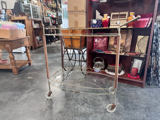Mid Century Modern Glass & Wood Bar Cart