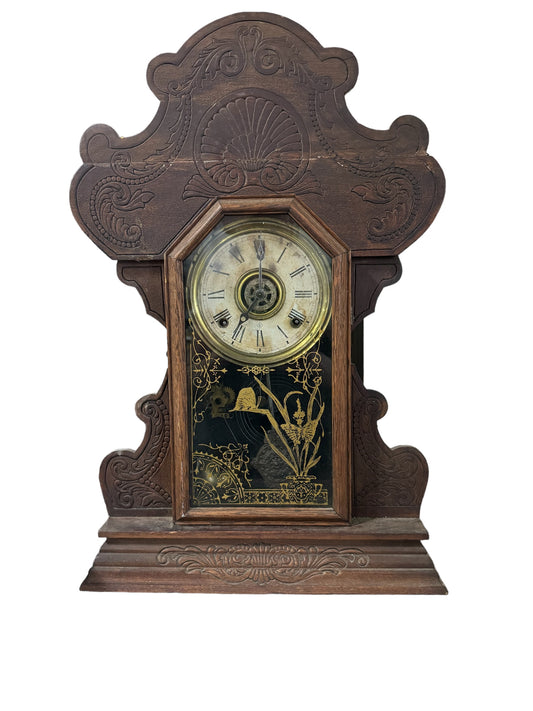 Antique Gingerbread Mantle Clock - Oak