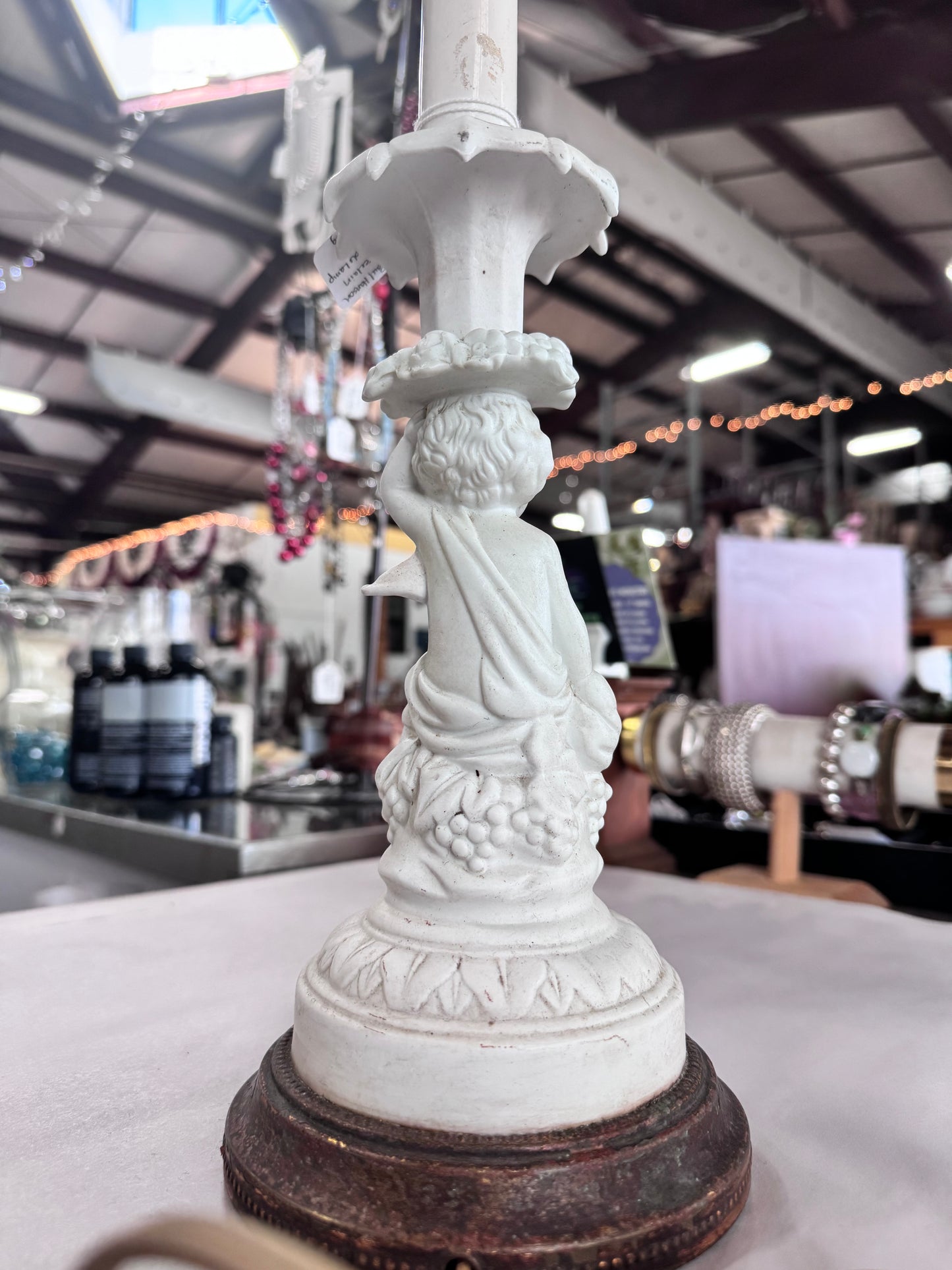 Vintage Paul Hanson Bisque Porcelain Cherub Table Lamp