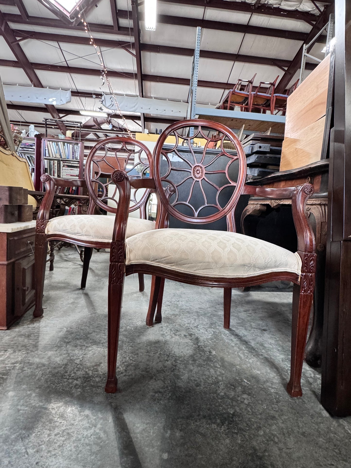 Regency Mahogany Spiderweb Back Armchairs-Pair