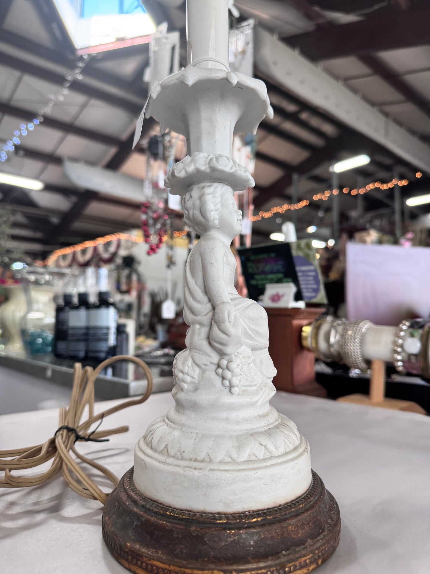 Vintage Paul Hanson Bisque Porcelain Cherub Table Lamp