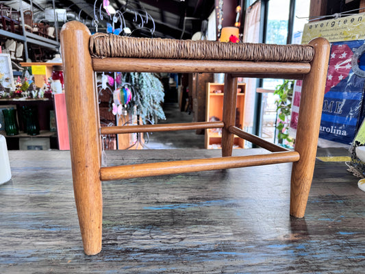 Vintage Wood and Rush Woven Footstool