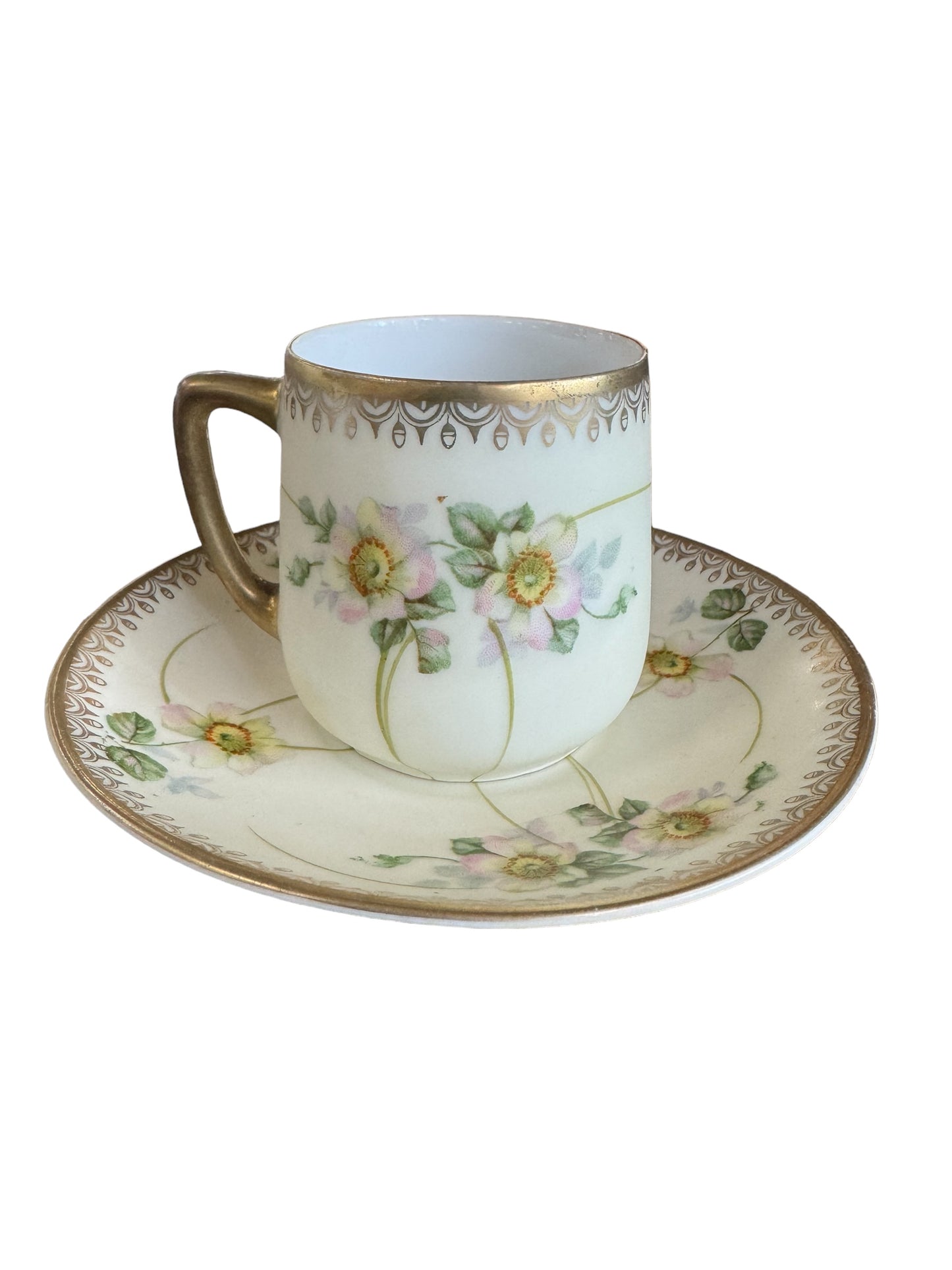 Antique Porcelain Bavaria Tea Cup and Saucer Dogwoods