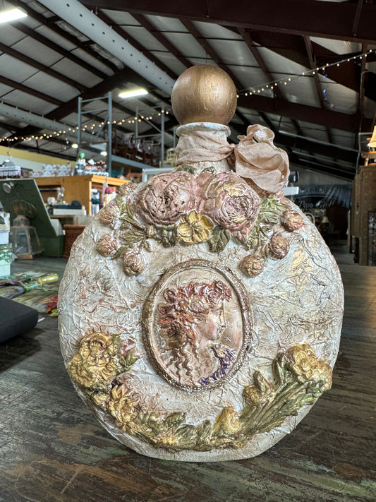 Old Cottage Style Cameo and Rose Glass Bottle Decor by local artist, Glitter & Gold