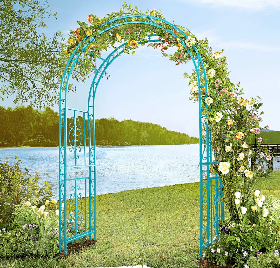 Montebello Iron Garden Arbor Coastal Blue